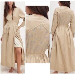Free People Dress Women's Size Xs/S Out West Longline Wrap Cotton Maxi Robe Boho